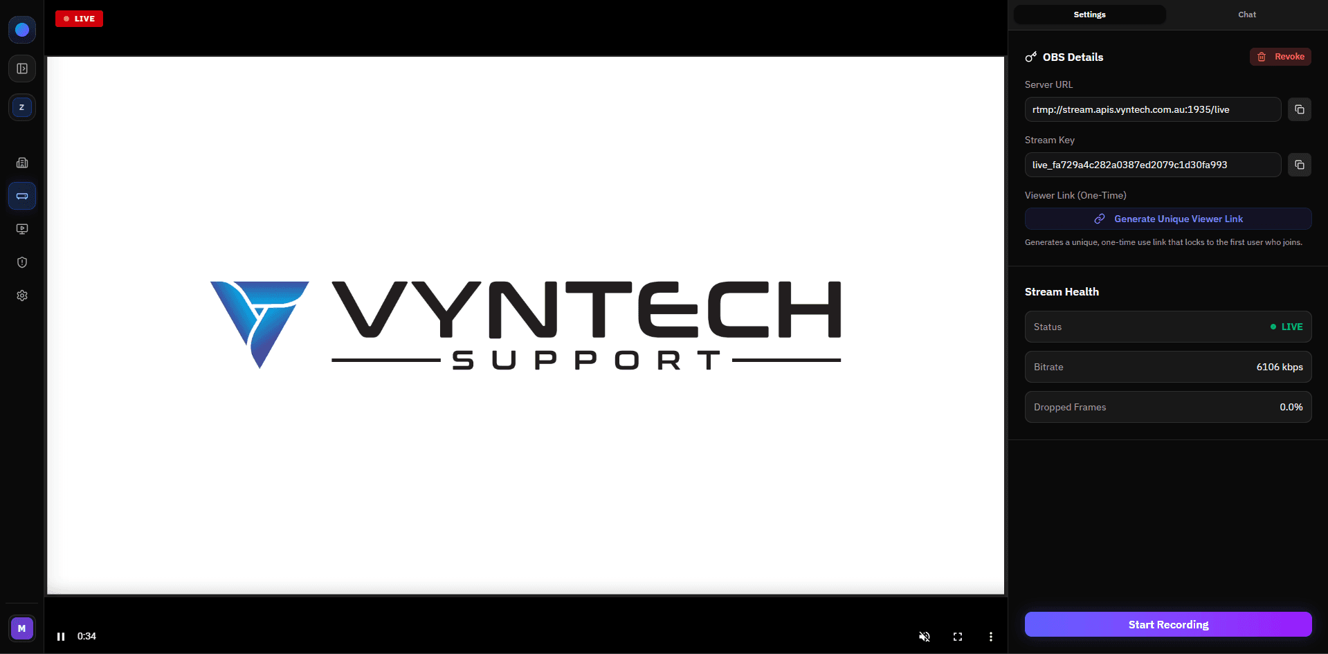 VynStream Multi-Tenant Live Streaming and Zero-Trust Real-Time Chat Platform